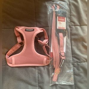 Matching pink dog harness (size small) and leash